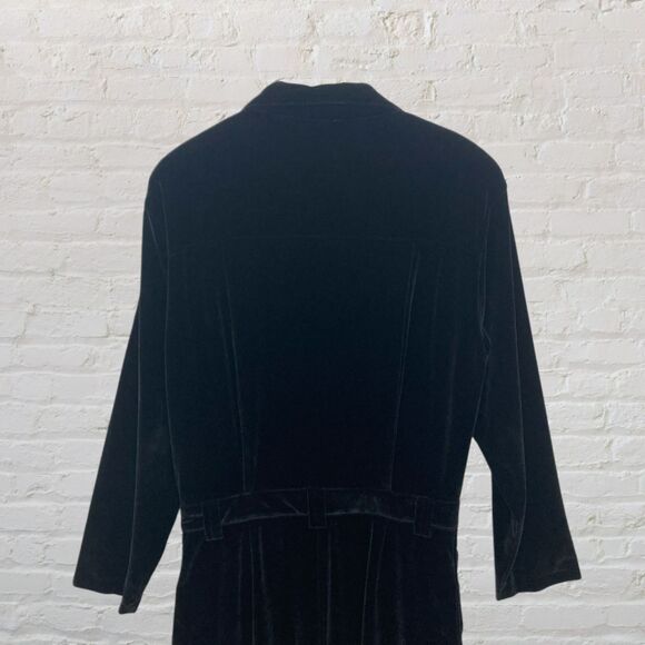 Vintage Boston Proper Black Velvet Button Up Midi Dress Gold Buttons Size M - Picture 6 of 15